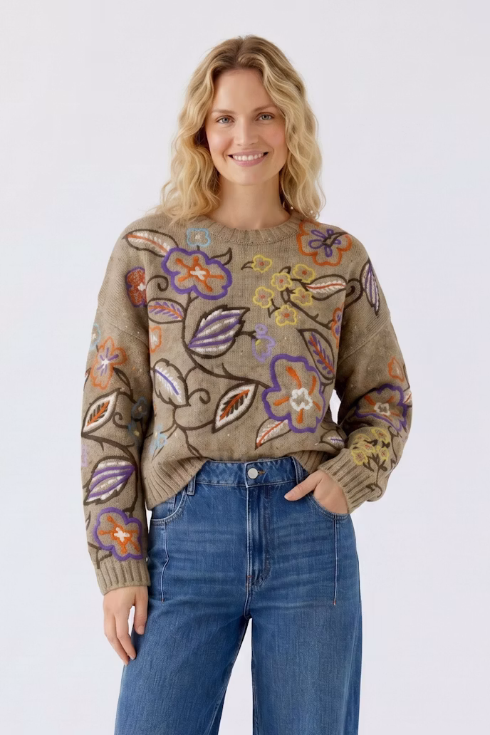Oui ! Pull de tricot manches longues imprimé avec dos uni