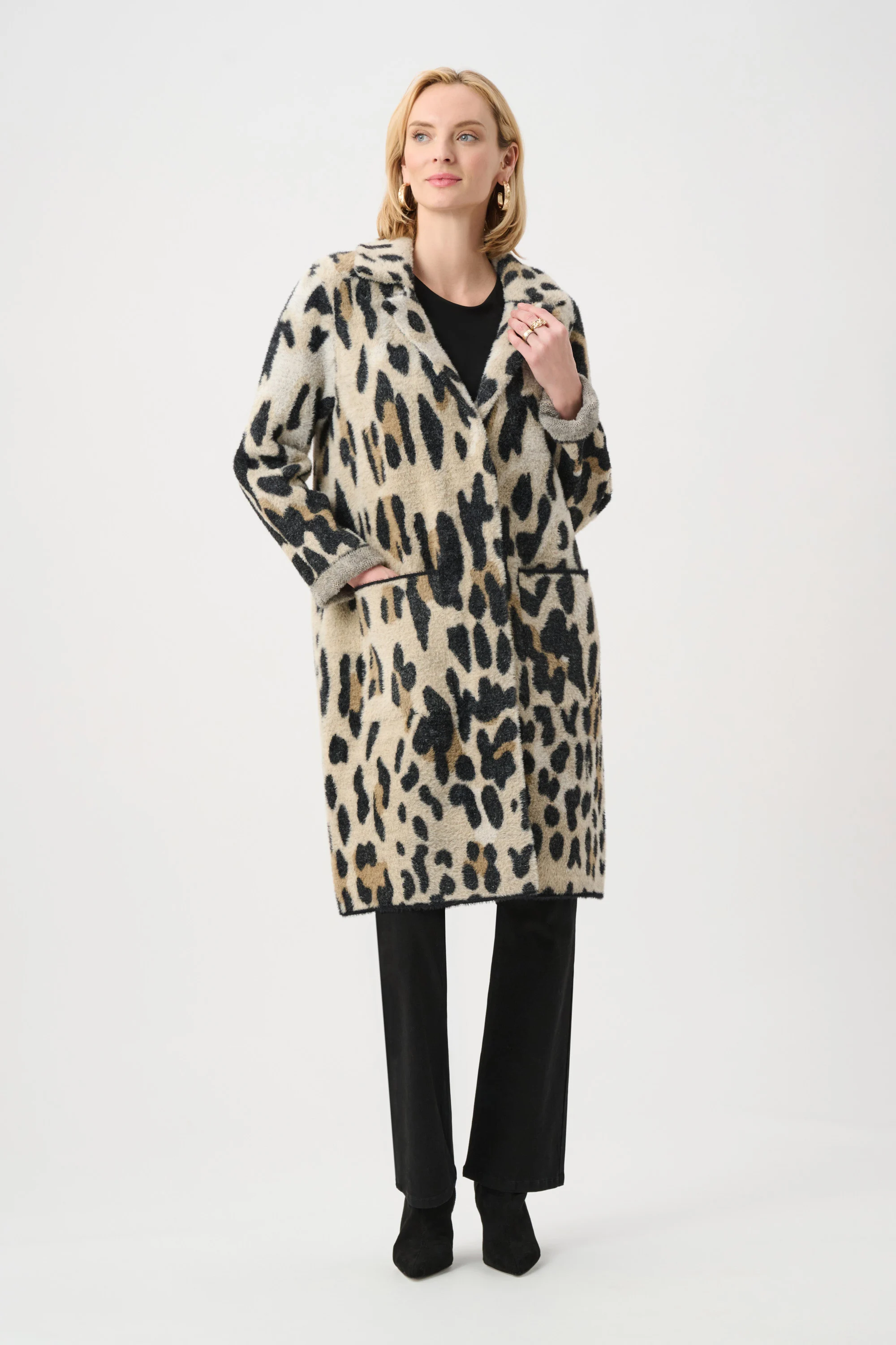Joseph Ribkoff Manteau en fil plume à imprimé léopard