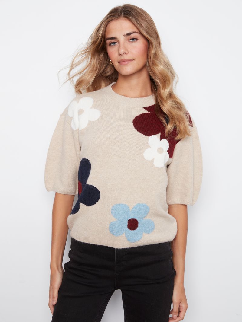 Charlie B Tricot manches aux coudes avec fleurs