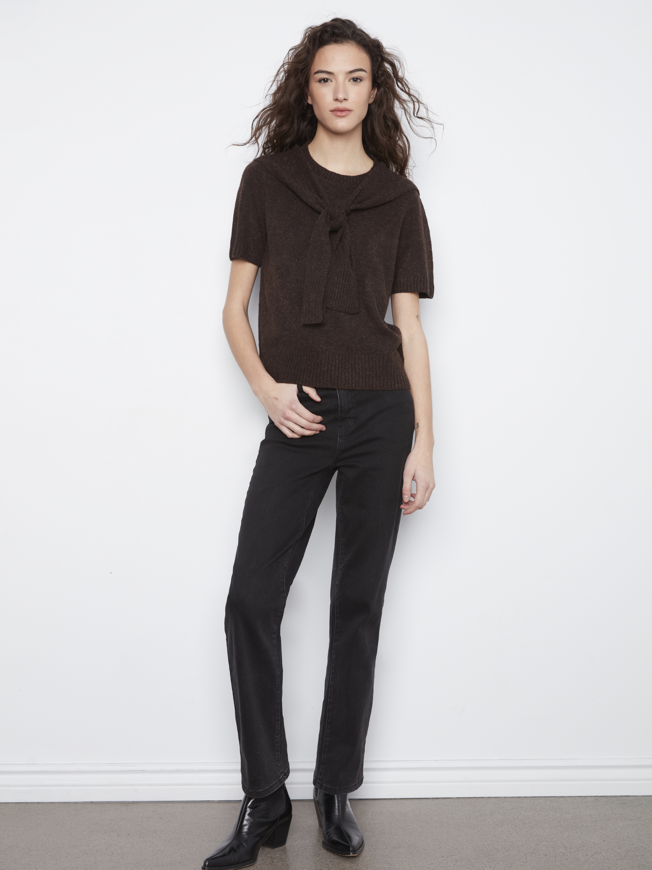 Charlie B chandail manches courtes uni avec faux foulard