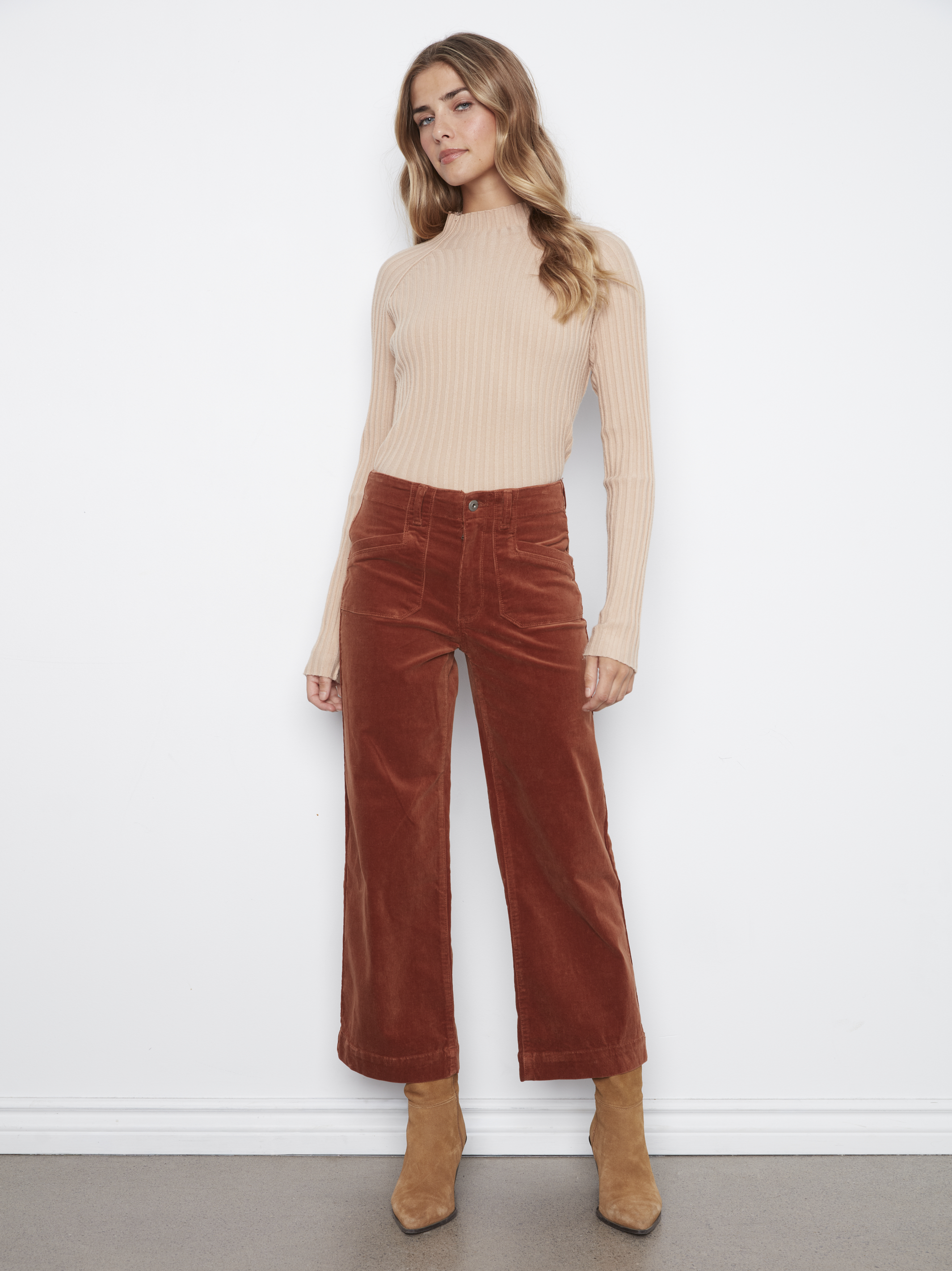Charlie B Pantalon en velours côtelé jambes larges longueur cheville (2 couleurs)
