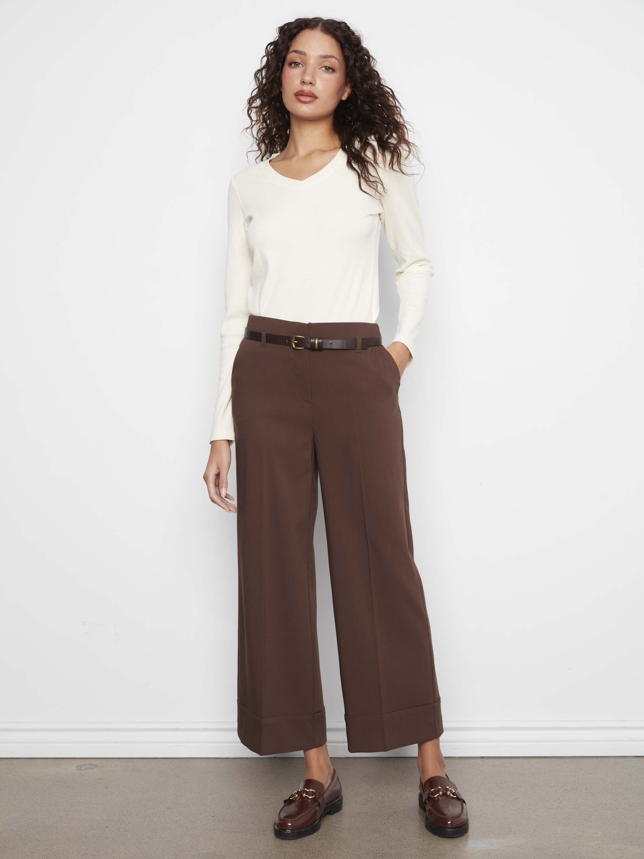 Charlie B Pantalon de crêpe jambe large avec ceinture