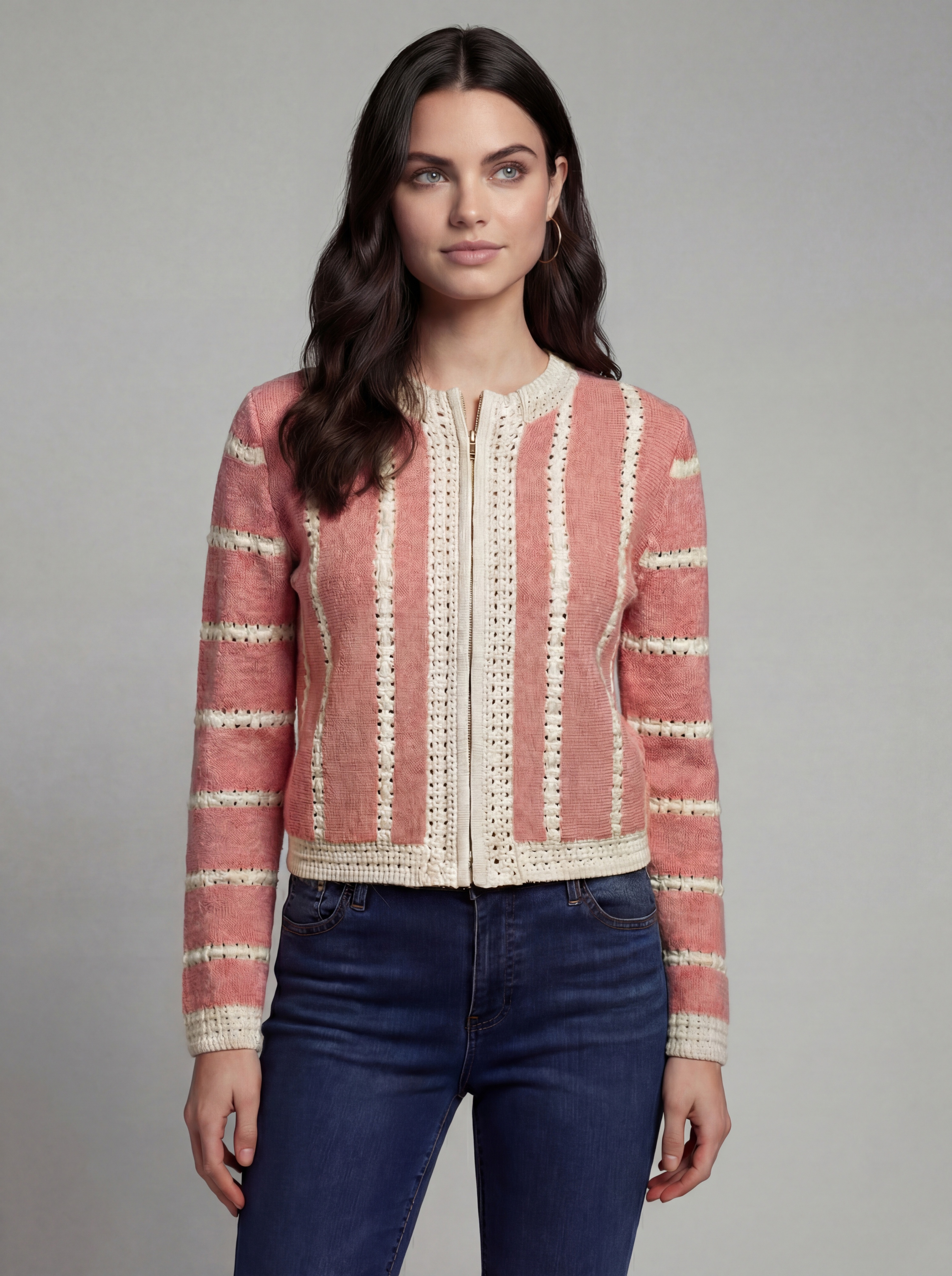 CYC Cardigan rayé vertical rose et crème