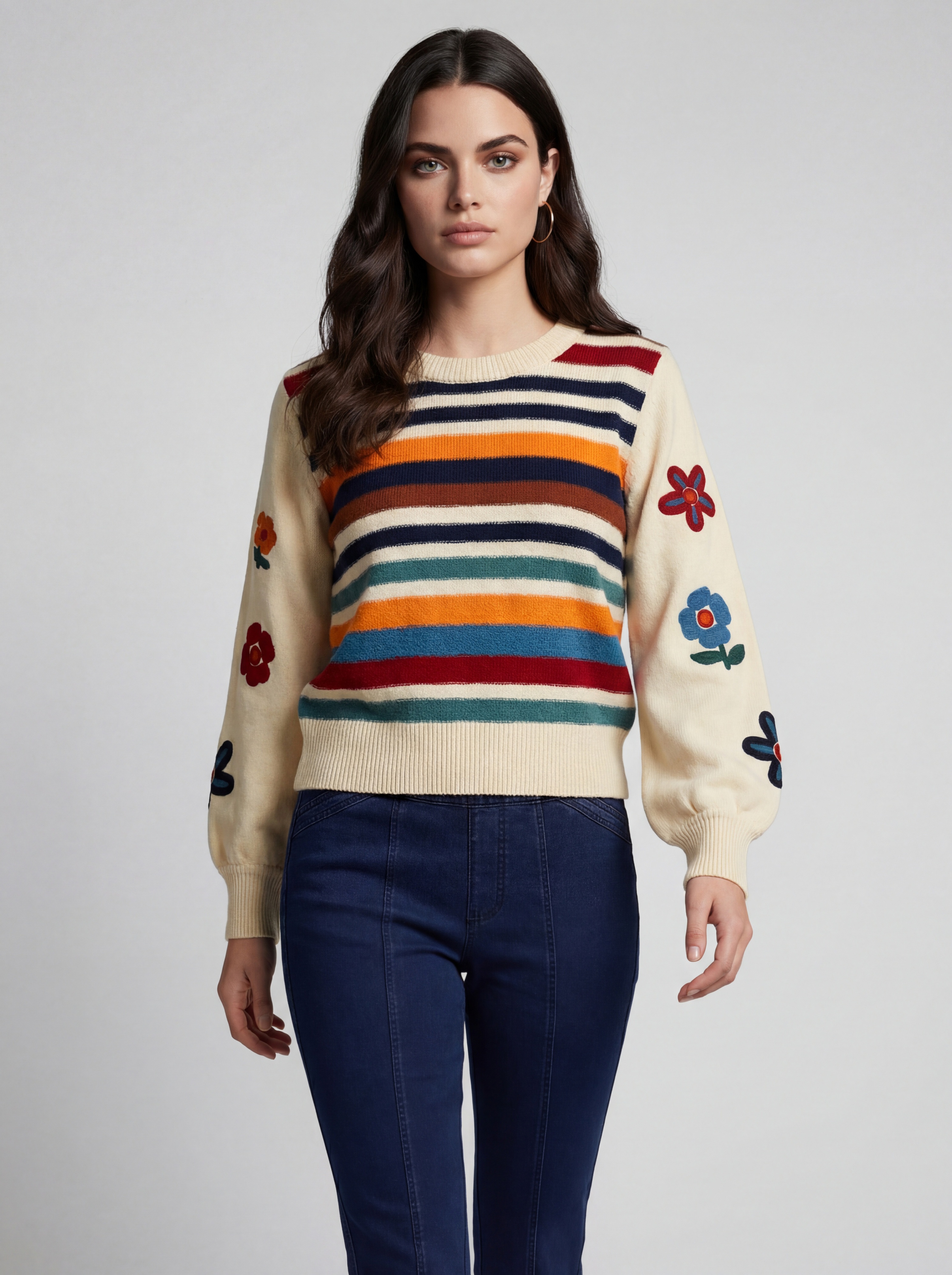CYC Tricot rayé manches bouffantes fleuries