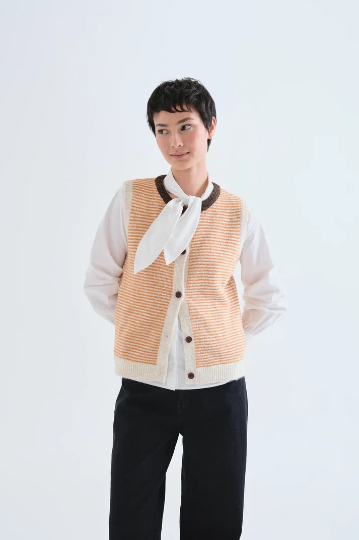 Compania Fantastica Gilet tricoté rayé orange et blanc