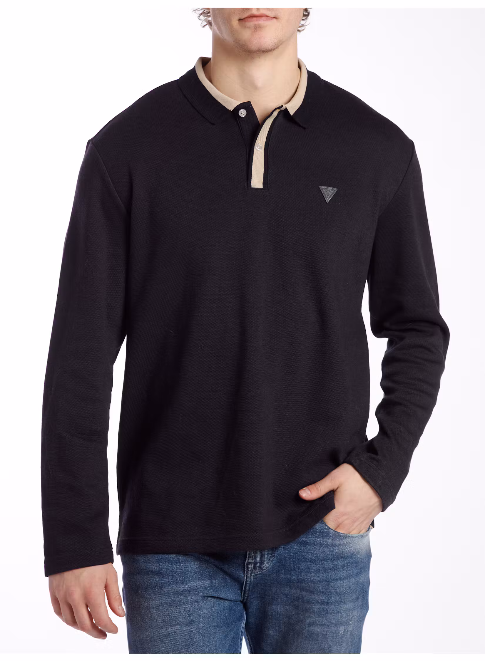 Guess Homme Polo manches longues col contrastant